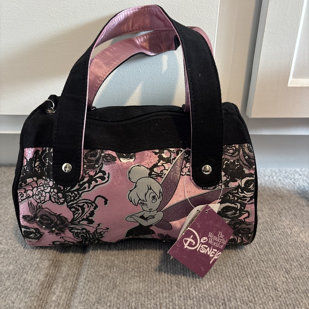 Y2K Disney Tinker bell Black and Pink Tink Tote Bag With Bling Embellishment NWT